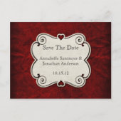 赤いグランジ紙赤いハートフレーム日付の保存 案内ポストカード (正面)