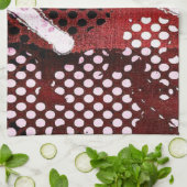 赤いグランジ キッチンタオル (折り畳み)