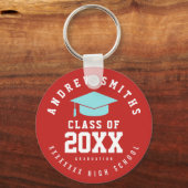 赤いグラードキーチェーンの名前とクラス年 キーホルダー (正面)