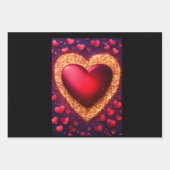 赤いグリッターとハート ラッピングペーパーシート (正面3)