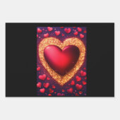 赤いグリッターとハート ラッピングペーパーシート (正面2)