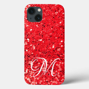 赤いグリッターとモノグラム iPhone 13ケース