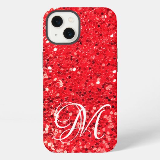 赤いグリッターとモノグラム iPhoneケース (裏面)