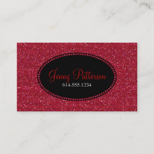 赤いグリッターのかわいらしくエレガントな名刺 名刺 (正面)