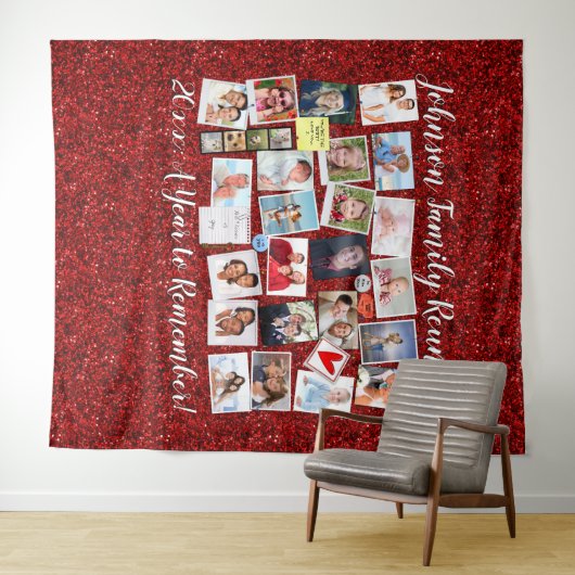 赤いグリッターのクラスまたは家族の再会写真コラージュ タペストリー (インサイチュ(横))