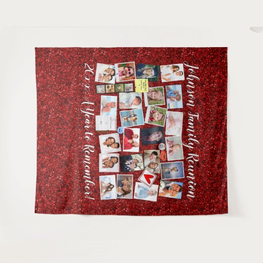 赤いグリッターのクラスまたは家族の再会写真コラージュ タペストリー (正面(横))
