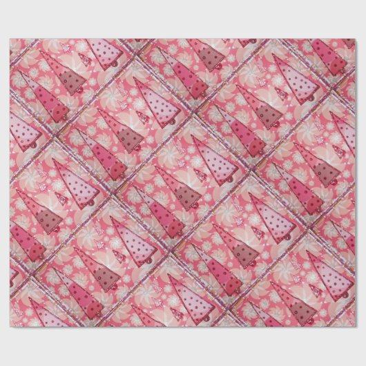 赤いグリッターのクリスマスのコラージュの木 ラッピングペーパー (フラット)