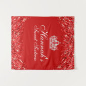 赤いグリッターのスイート16 背景 タペストリー (正面(横))