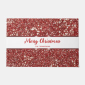 赤いグリッターのテクスチャーフェイクルメリークリスマス ドアマット (正面)