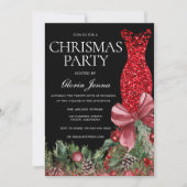 赤いグリッターのドレスを使ったクリスマスパーティーのお祭り 招待状 (正面)