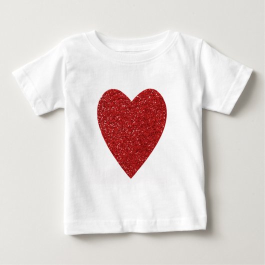 赤いグリッターのラブハート ベビーTシャツ (正面)