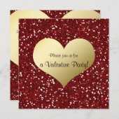 赤いグリッターの一見の金ゴールドのハートのバレンタインの招待状 招待状 (正面/裏面)