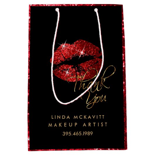 赤いグリッターの口紅と赤い肌触り – ありがとう ミディアムペーパーバッグ (正面)