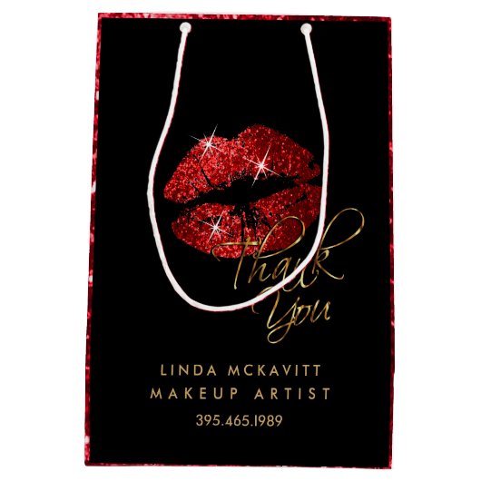 赤いグリッターの口紅と赤い肌触り – ありがとう ミディアムペーパーバッグ (裏面)