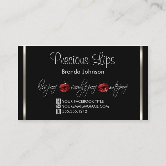 赤いグリッターの唇と銀 名刺 (裏面)