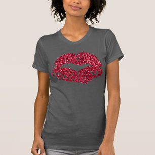 赤いグリッターの唇のワイシャツ Tシャツ