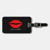 赤いグリッターの唇パーソナライズされた名 ラゲッジタグ (正面横)