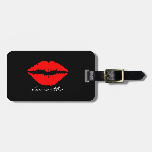 赤いグリッターの唇パーソナライズされた名 ラゲッジタグ (正面横)