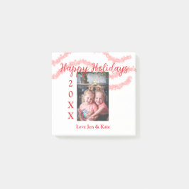 赤いグリッターの子供家族写真ハッピーホリデー名前 ポストイット