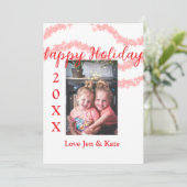 赤いグリッターの子供家族写真ハッピーホリデー名前 招待状 (スタンド正面)