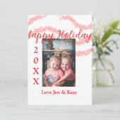 赤いグリッターの子供家族写真ハッピーホリデー名 招待状 (スタンド正面)