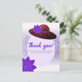 赤いグリッターの帽子 紫のラベンダーに感謝 ポストカード (スタンド正面)