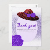 赤いグリッターの帽子 紫のラベンダー ありがとう ポストカード (正面/裏面)