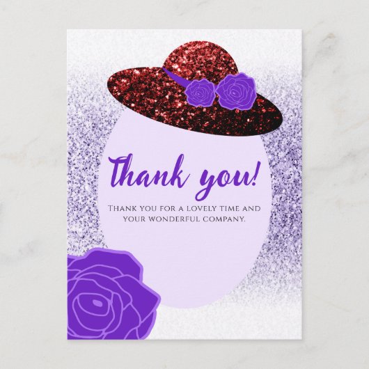 赤いグリッターの帽子 紫のラベンダー ありがとう ポストカード (正面)