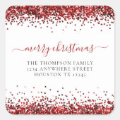 赤いグリッターの戻り名住所メリークリスマス スクエアシール (正面)
