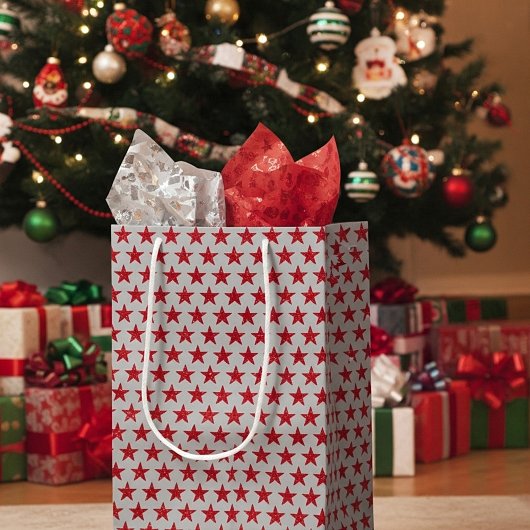 赤いグリッターの星  ミディアム ギフトバッグ