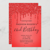 赤いグリッターの液体の輝きの招待状 招待状 (正面/裏面)