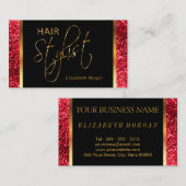 赤いグリッターの美容師 名刺 (正面/裏面)