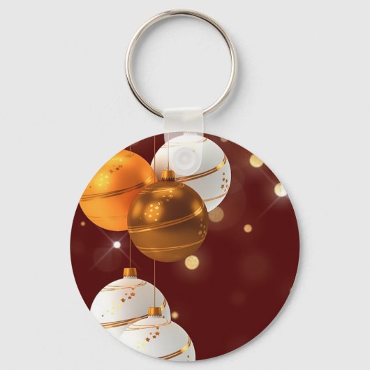 赤いグリッターの背景とクリスマスボール キーホルダー (正面)