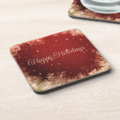 赤いグリッターの背景（雪片） コースター (左側)