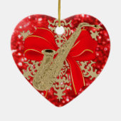 赤いグリッターの金ゴールドのサクソフォーン音楽休日のオーナメント セラミックオーナメント (裏面)