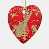 赤いグリッターの金ゴールドのサクソフォーン音楽休日のオーナメント セラミックオーナメント (左)