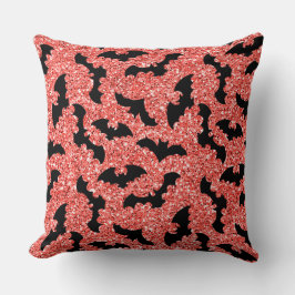 赤いグリッターの黒いこうもり クッション