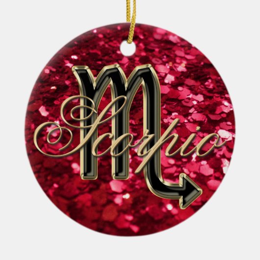 赤いグリッターの(占星術の)十二宮図の印の蠍座のオーナメント セラミックオーナメント (正面)