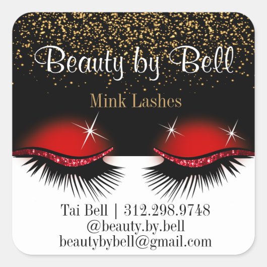 赤いグリッターまつげ スクエアシール (正面)