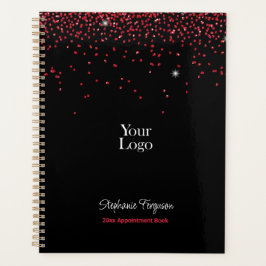 赤いグリッターを黒の背景で週次の月次 プランナー手帳