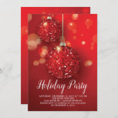赤いグリッターオーナメント ホリデーパーティーの招待状 招待状 (正面/裏面)