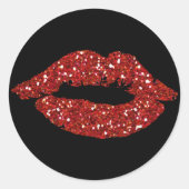 赤いグリッターキスの黒い背景のシール ラウンドシール (正面)