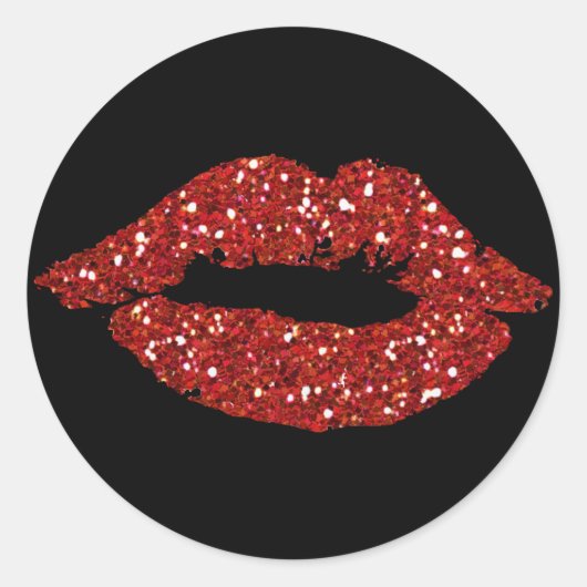 赤いグリッターキスの黒い背景のシール ラウンドシール (正面)