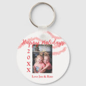 赤いグリッターキッズファミリー写真ハッピーホリデー名 キーホルダー (裏面)