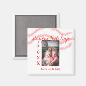 赤いグリッターキッズファミリー写真ハッピーホリデー名 マグネット (正面/裏面)