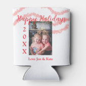 赤いグリッターキッズファミリー写真ハッピーホリデー名 缶クーラー (裏面)