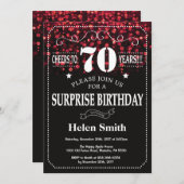 赤いグリッターサプライズ 70歳の誕生日招待状 招待状 (正面/裏面)