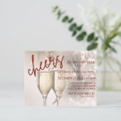 赤いグリッタースクリプト新年お祝い招待状 ポストカード (スタンド正面)