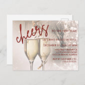 赤いグリッタースクリプト新年お祝い招待状 ポストカード (正面/裏面)