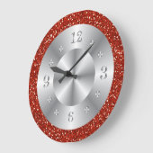 赤いグリッタースタイリッシュの銀色の数字大きな時計 ラージ壁時計 (傾斜)